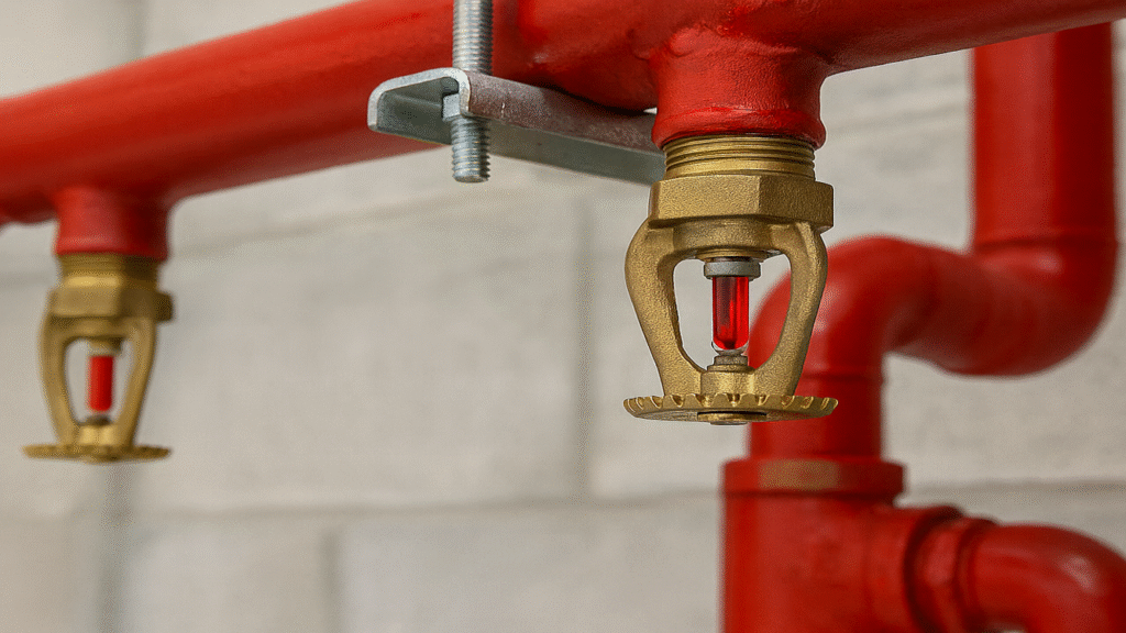 Rociadores de un sistema fijo contra incendio instalados en tubería roja