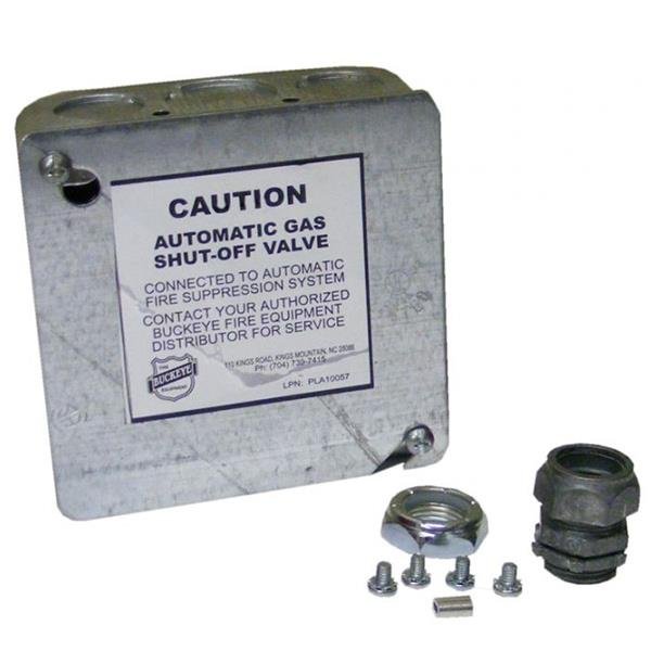 Caja de reemplazo con tapa para válvula de corte automático de gas Buckeye en sistemas de supresión de incendios de cocina.