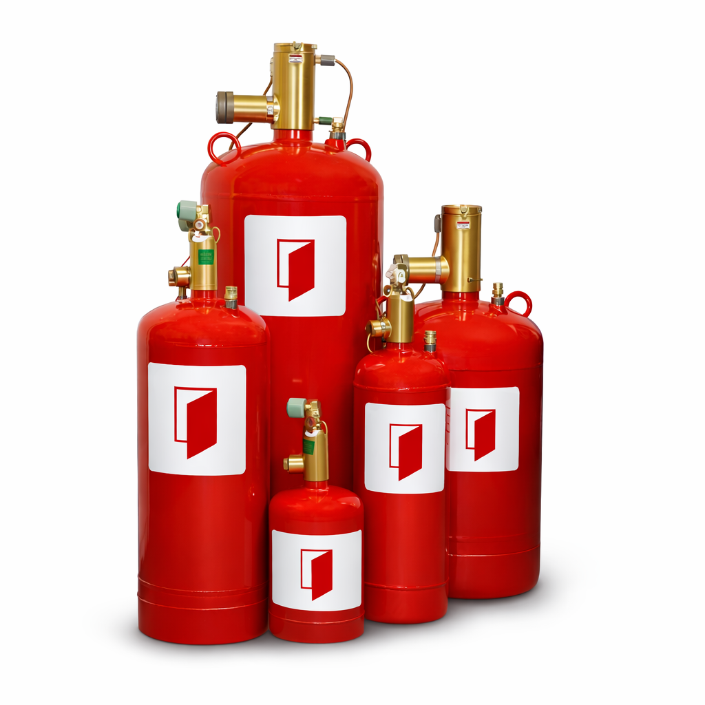 Cilindros de sistema contra incendio con agente limpio para supresión en centros de datos y equipos críticos.