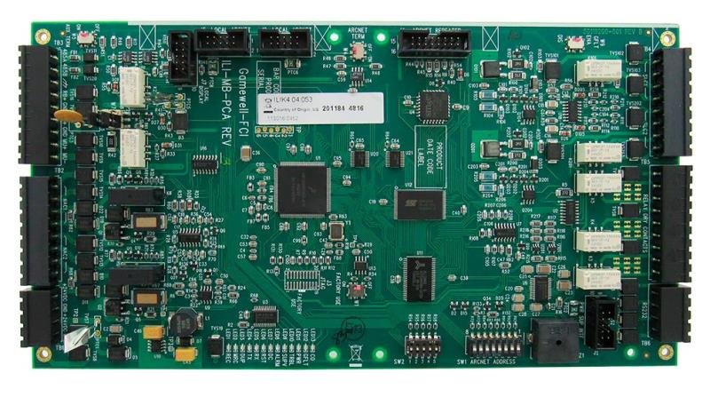 Tarjeta electrónica ILI-MB-E3 para sistema de alarma contra incendio con múltiples conectores y circuitos integrados