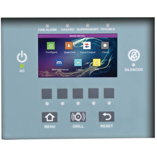 Pantalla LCD-SLP para sistema de alarma contra incendio con menú digital y botones de control