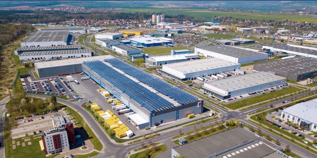 Vista aérea del Parque Industrial Ciudad Sahagún en Hidalgo con naves industriales, centros logísticos, vialidades internas e infraestructura para operaciones industriales y comerciales.